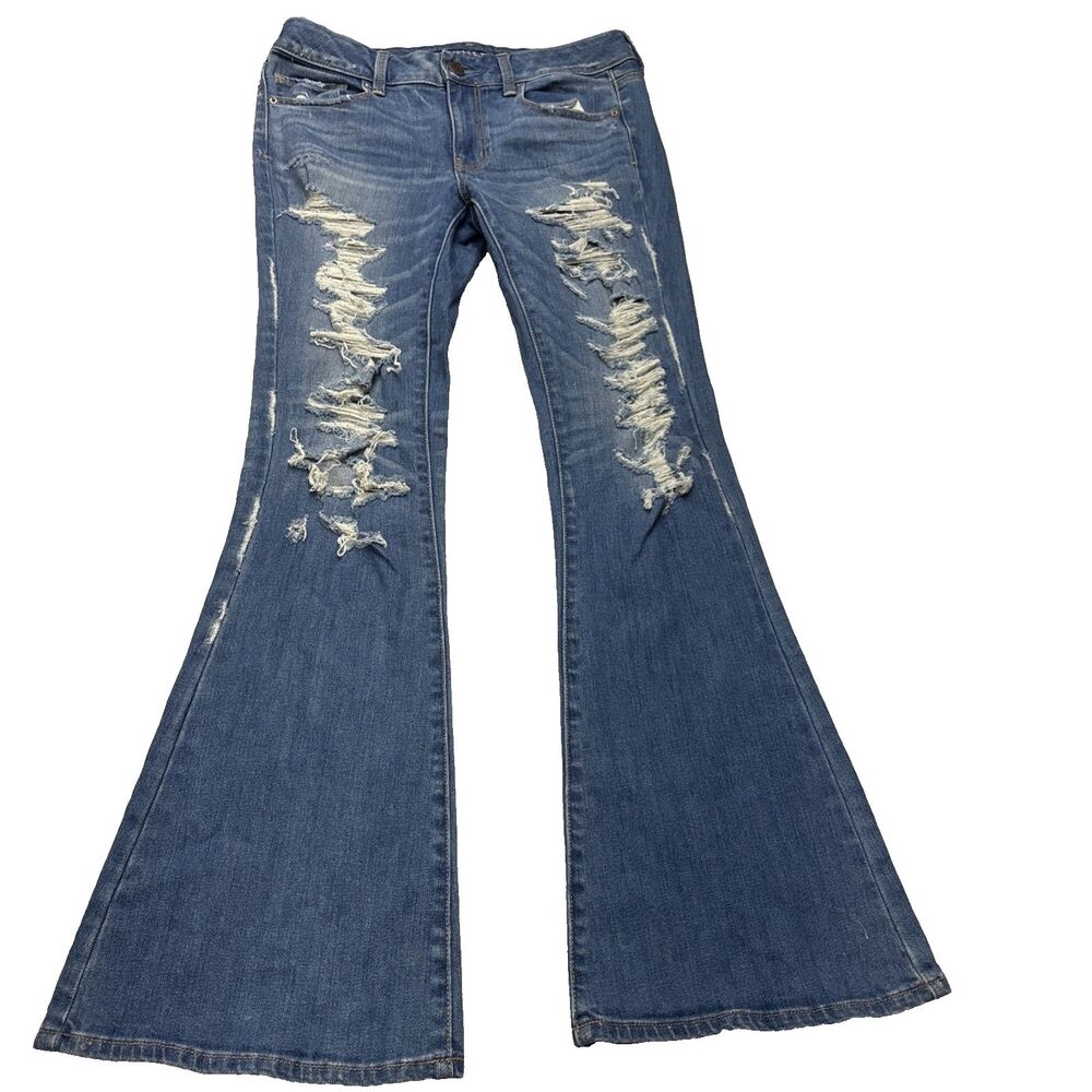 American Eagle Outfitters Boho Artist Flare Jeans Dark Wash Super Stretch Size 8